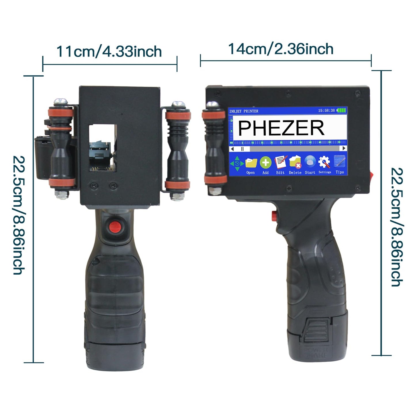 Phezer P16 Handheld Inkjet Printer, 4.3" Screen and Solvent Ink Cartridge, Portable Intelligent Coding Machine for Expiry Date/Time/Barcode/QR Code/Logo