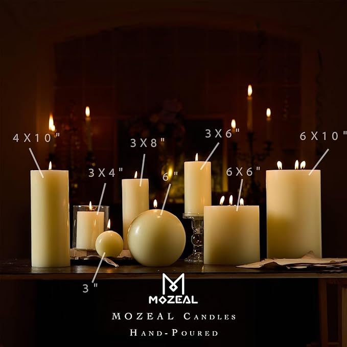 MOZEAL 4" x 12" Extra-Large Ivory Pillar Candles (Set of 2), Unscented,Dripless, Smokeless,Long Clean-Burning,These Tall 12 inch Large Ivory Pillar Candles Perfect for Weddings and Christmas Decor