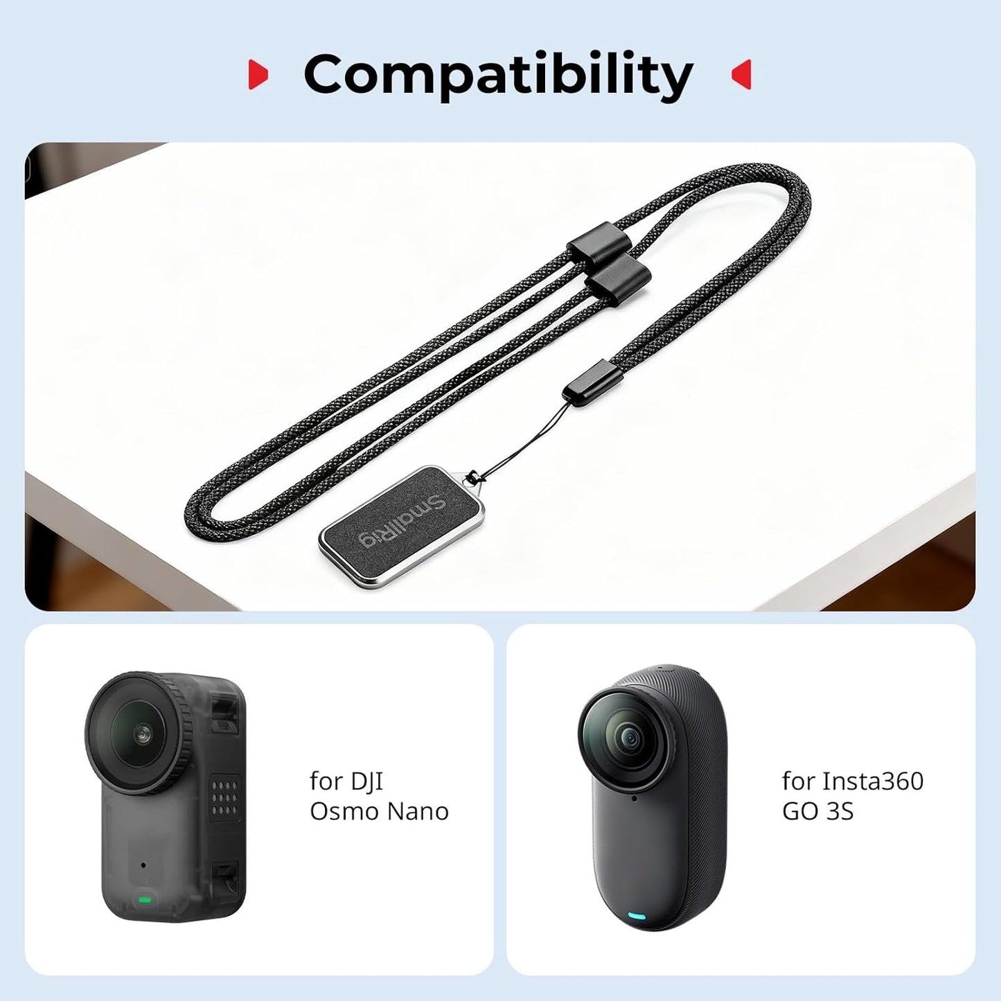 SMALLRIG Insta360 3S, Magnetic Mount for DJI Osmo Nano, for GO with Neck Strap, Wrist Strap, Anti-Loss Hanging Hole