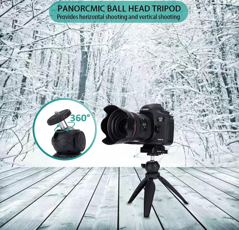 Ytvariw 360 Mini Camera Tripod with Phone Holder & GoPro Mount, Ball Head, Black, Compatible with DSLR, GoPro