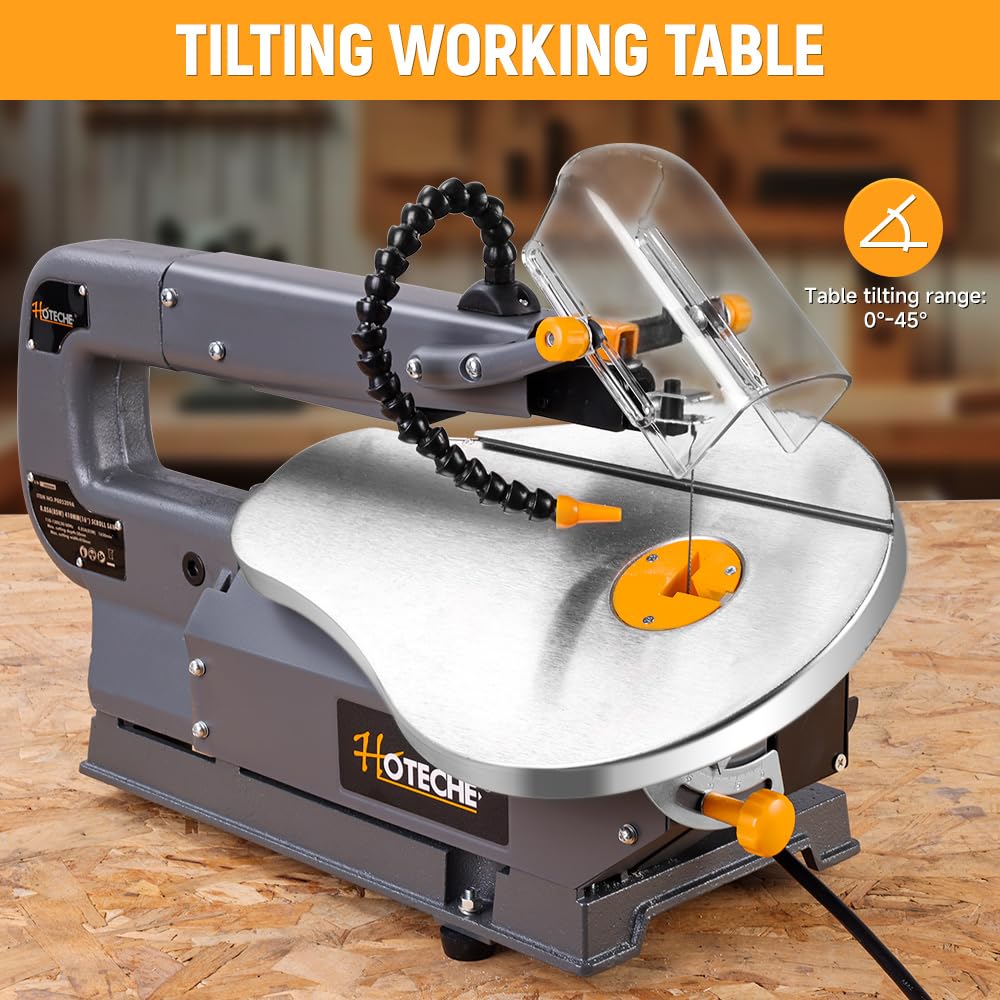 Hoteche 16-inch Power Scroll Saw for Woodworking with Large Tilting Working Table and Integrated Dust Port, Professional Woodworking Tool for Detailed Cutting, Fretwork, Crafting