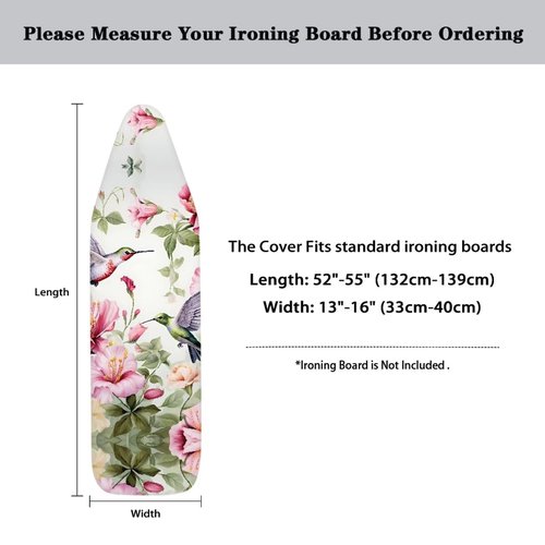 Hummingbird Floral Ironing Board Cover Standard Size 15x54, Thick Padding Elastic Edge Resist Scorching and Staining Heavy Duty Padded Iron Board Covers