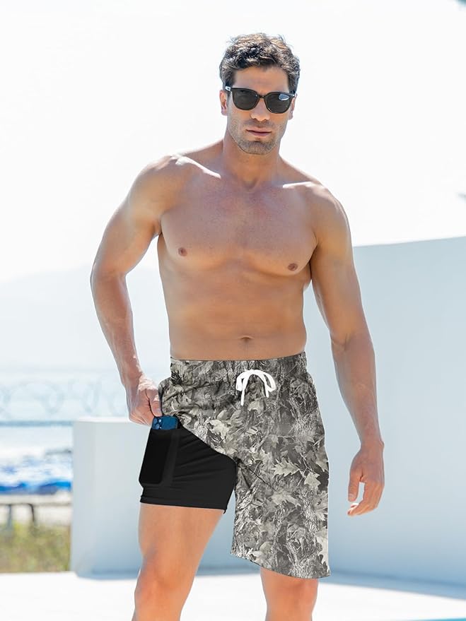 Goodstoworld Mens Swim Trunks with Compression Liner 9'' Inseam Quick Dry Swimsuit Shorts M-3XL