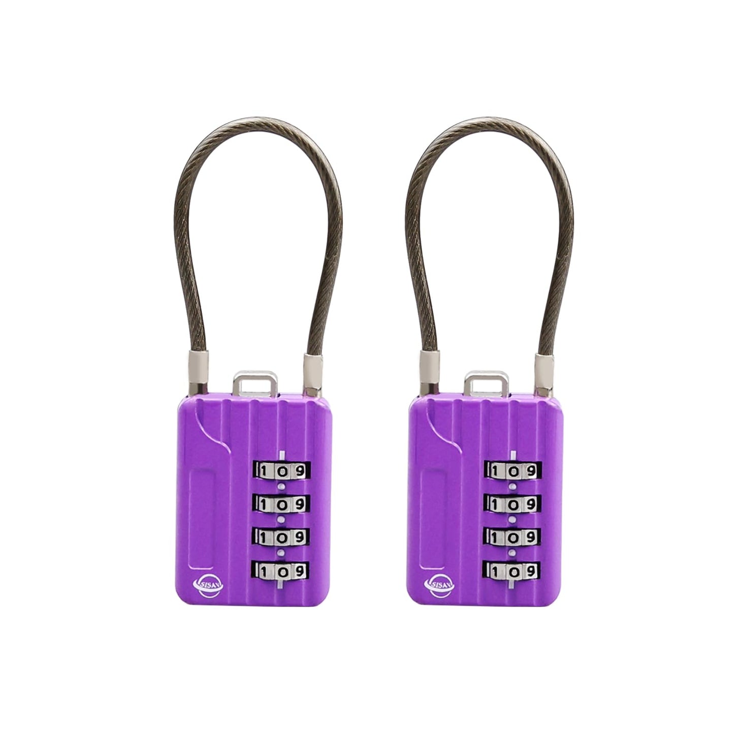 SISAV 4 Digit Cable Combination Locks 4.7 inches Cable for School Gym Locker,Helmet,Filing Cabinets,Toolbox,Luggage Suitcase,knapsack,Cable 3mm Diameter,Purple(2 Pack)