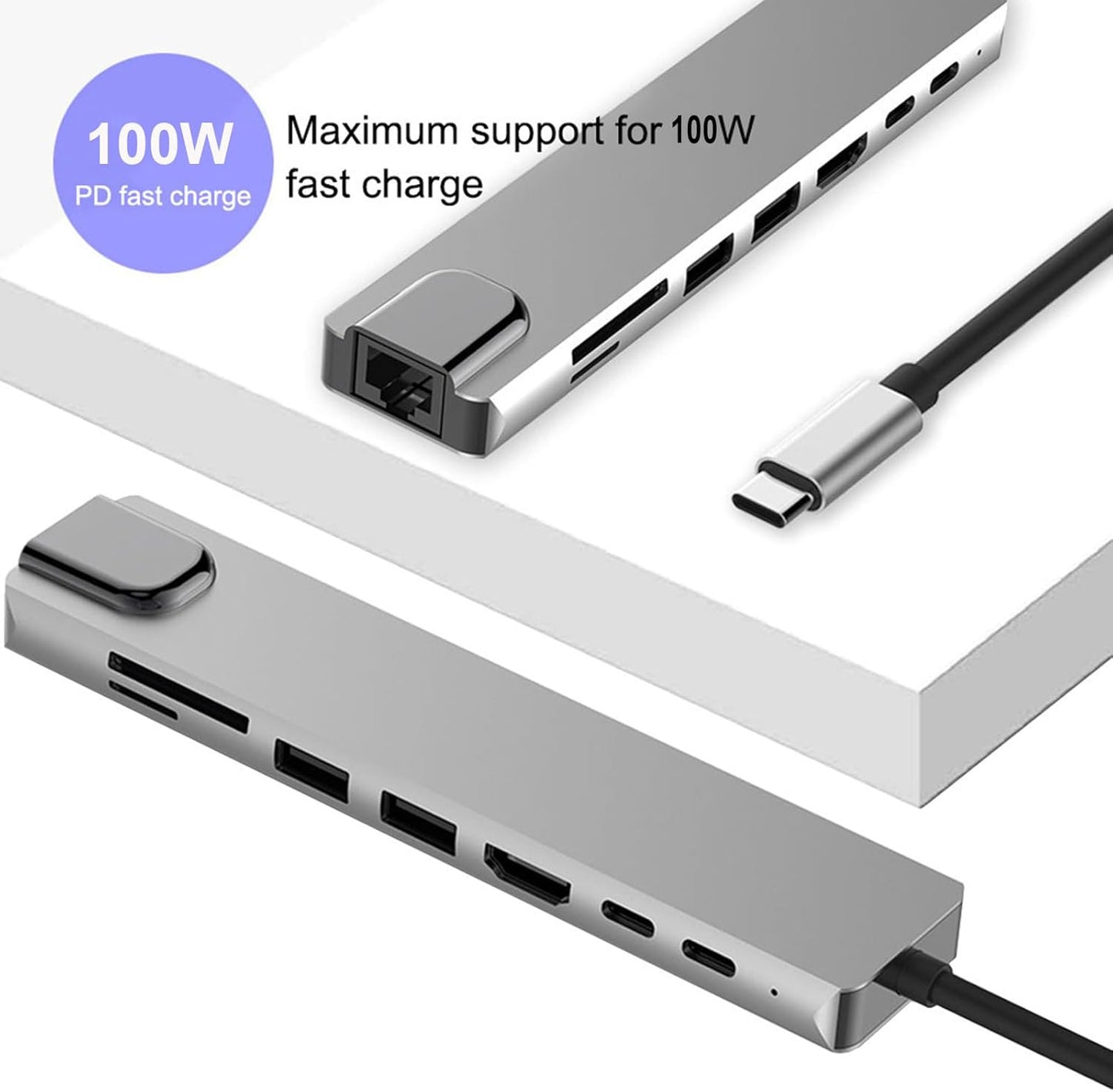 Lovskoo 8 1 3.0 4K 3.0/2.0, RJ45, 100W USB Hub in Multi USB Splitter USB Port Extender Hub with SD/TF Card Slot, HDMI