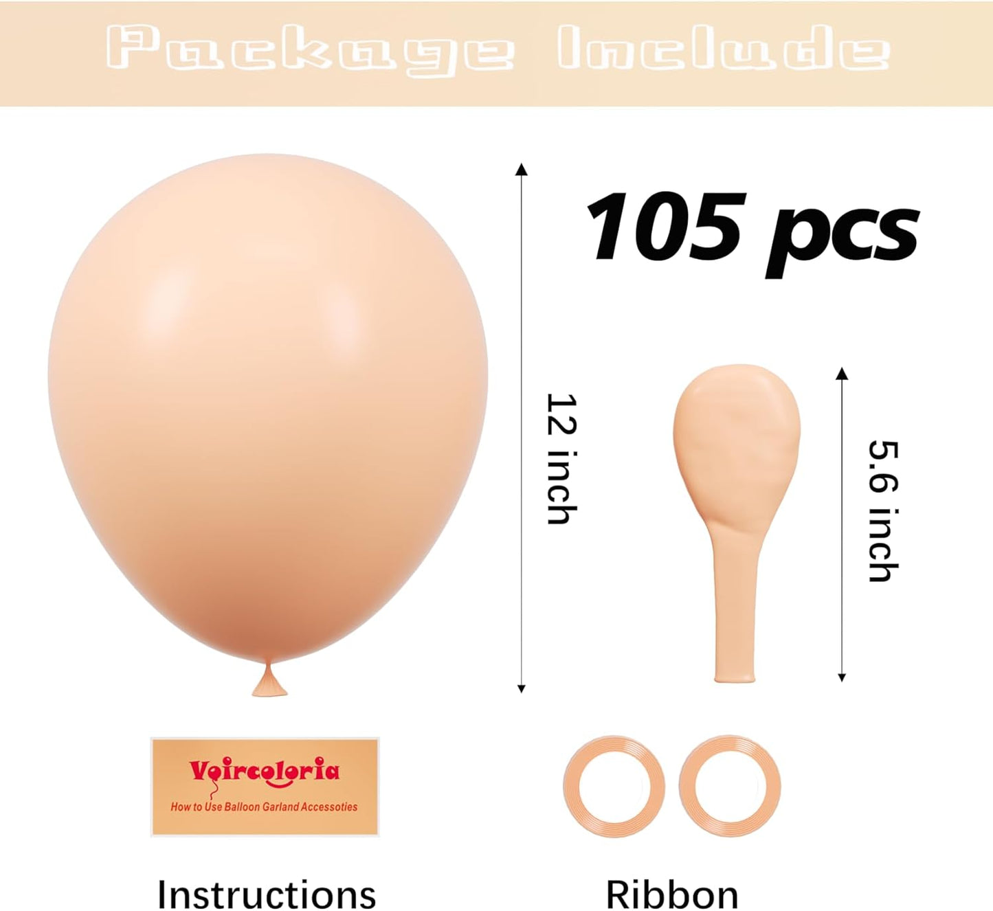Voircoloria 105pcs Pastel Orange Balloons - 12 Inch Latex Balloons for Birthday & Baby Showers