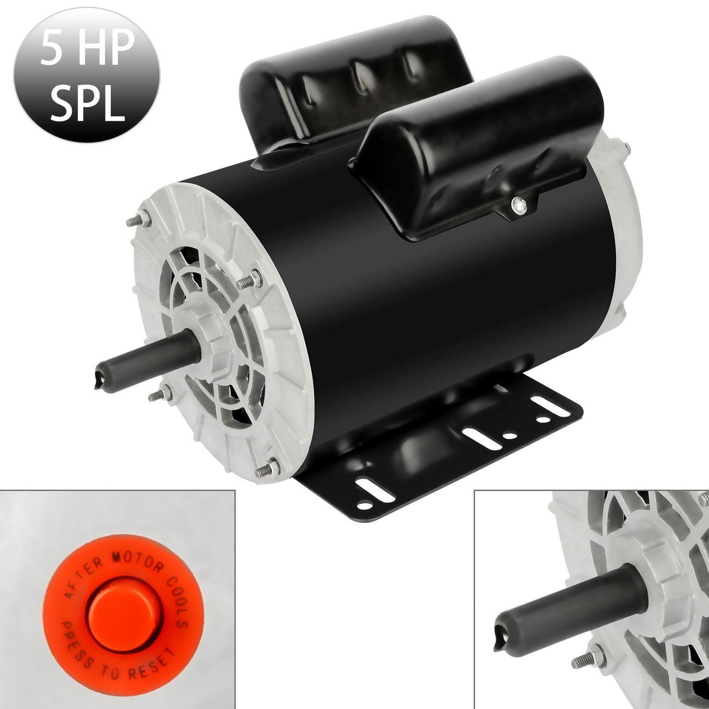 5 HP SPL Air Compressor Motor 3450RPM Single Phase Electric Motor 56 Frame 208-230V 5/8" Shaft Diameter ODP CCW Rolled Steel Shell