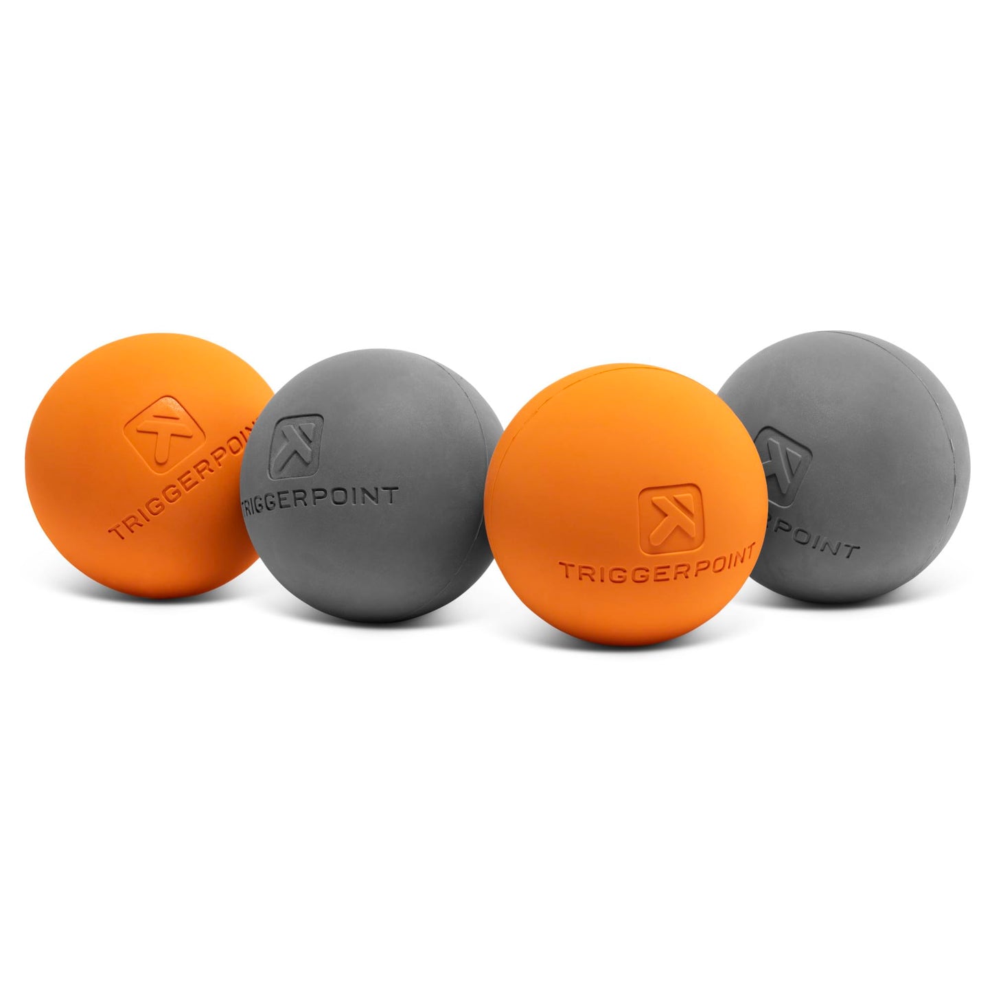 TRIGGERPOINT Foundation Massage Therapy Balls – Medium-Density Ball Massager for Back & Foot Pain Relief, Trigger Point Myofascial Tool for Yoga, Exercise & Physical Therapy, Grey/Orange, 4 Pack