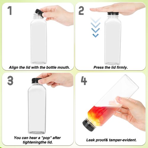 16 oz Plastic Juice Bottles 128 Pack Empty Plastic Water Bottles with Caps, Bulk Sell Reusable Clear Beverage Containers for Drinking, Juicing, Smoothie, Water with 2 Brushes, 2 Funnels, 128 Stickers