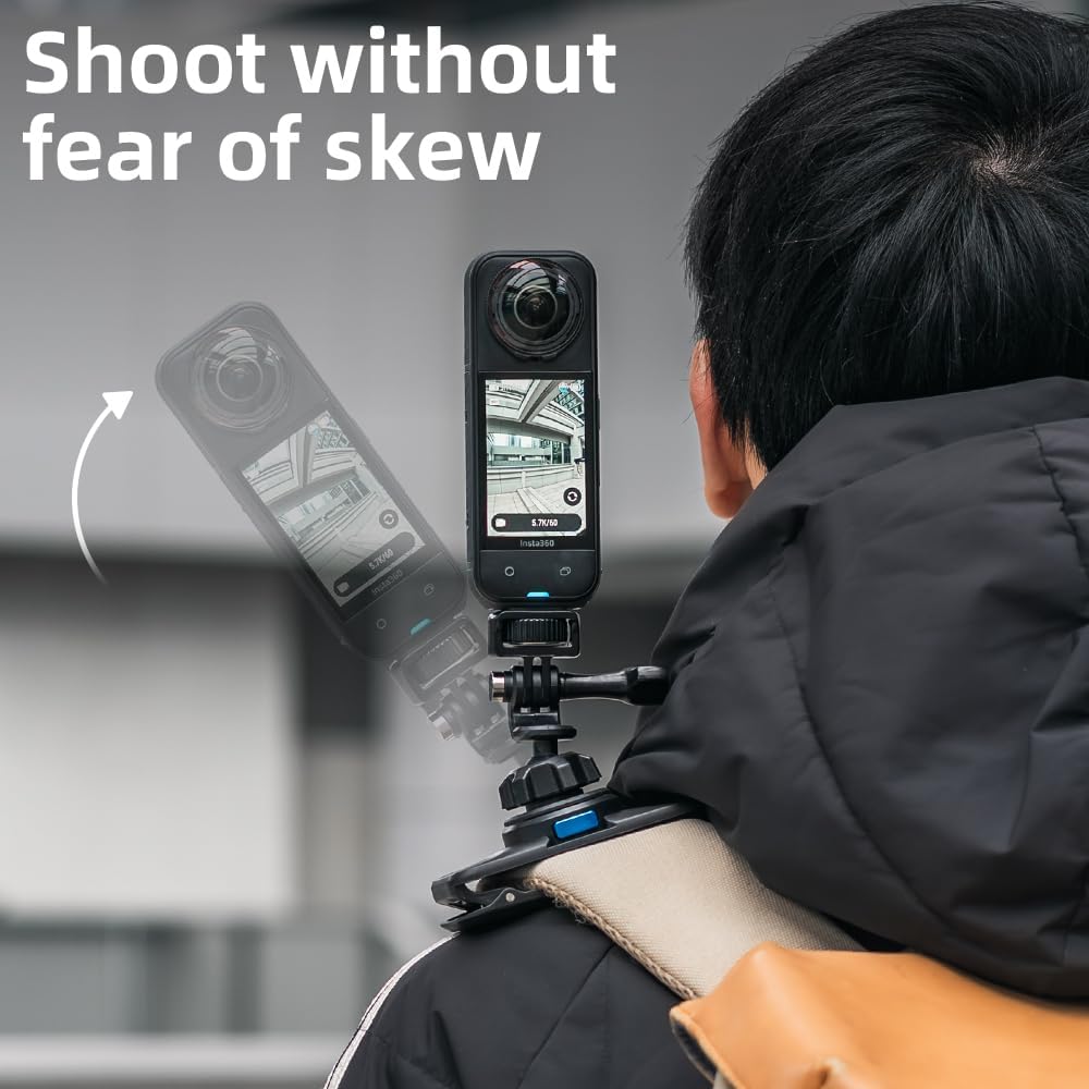 Rugvis 360 Backpack Insta360 X5/X4/X3 Rotation Magnetic Clip Mount, Quick Release Shoulder Strap Clip Holder Compatible