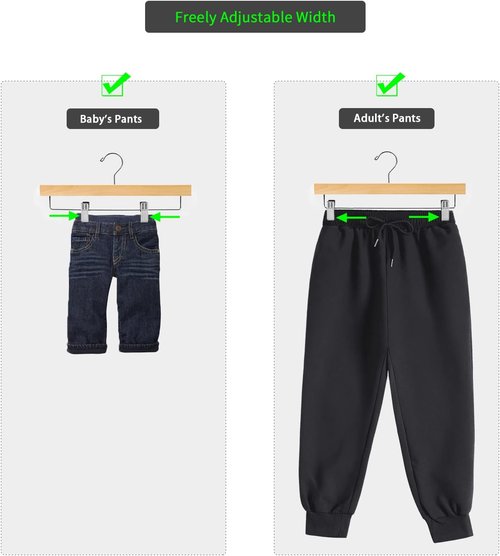 Nature Smile Wooden Pants Hangers - Deluxe Solid Lotus Wood with 2 Adjustable Clips | Pack of 10 (Natural)