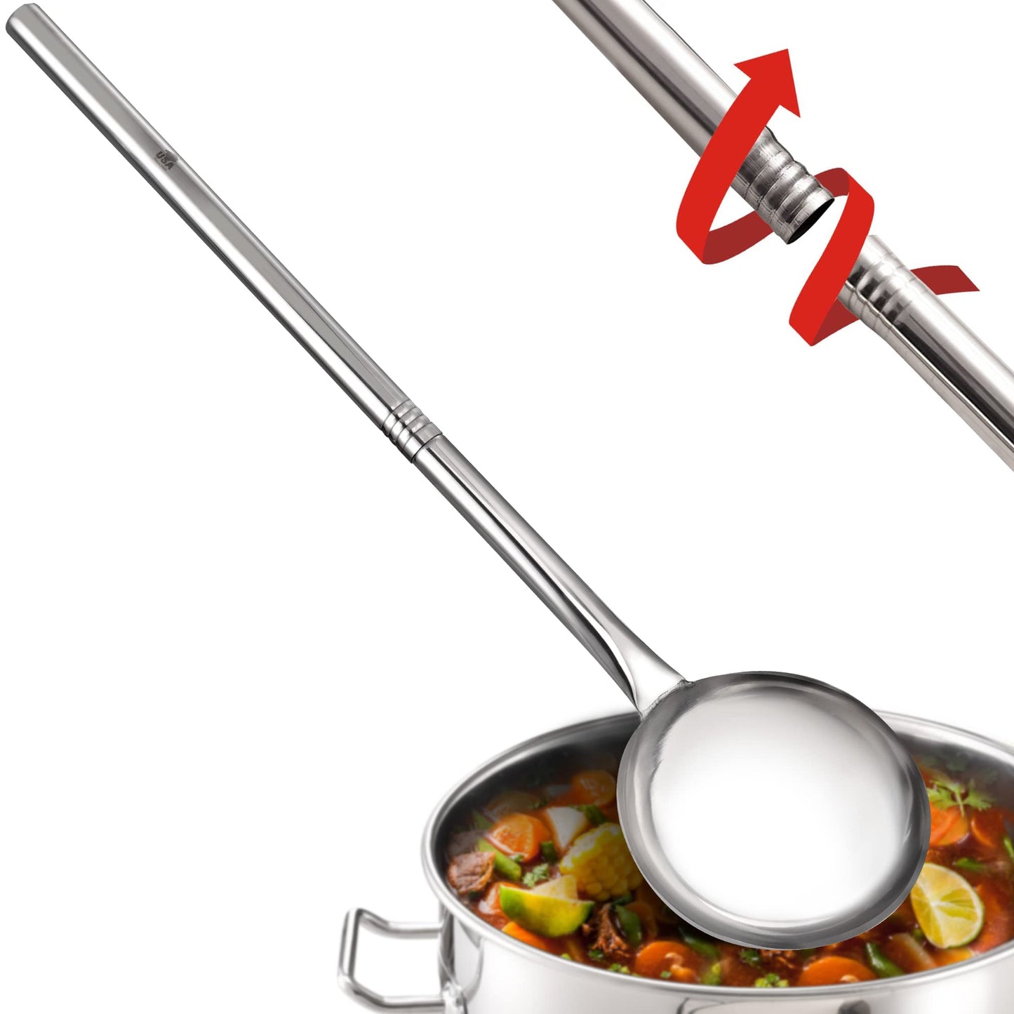 ARC LS090 36 Inch Stainless Steel Crawfish Boil Spoon Mixing ladle with Threads Removable Handle Long Handle Spoon for Large Batch Cooking Crawfish Boil and Brewing Beer