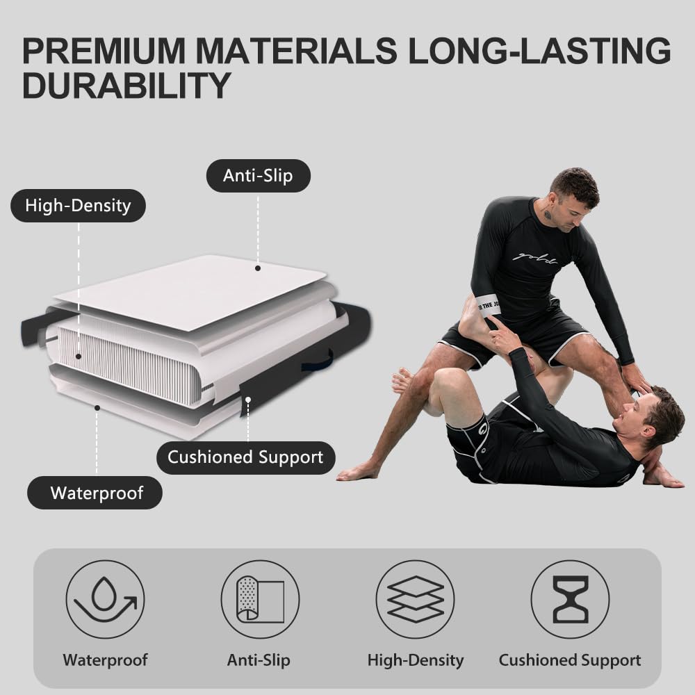 COOLWAVE Inflatable Wrestling Mat and Jiu Jitsu Mats for Home Gym or Outdoor Training, Great for BBJ, MMA, Martial Art, Grappling, Judo, Boxing, Yoga and More with Soft Landings and Good Bounce (Light Gray+Black, 10FT)