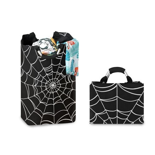 50L Laundry Basket Halloween Spider Foldable Laundry Hamper with Padded Handles Waterproof Durable Clothes Hamper Storage Basket for Clothes Organizer
