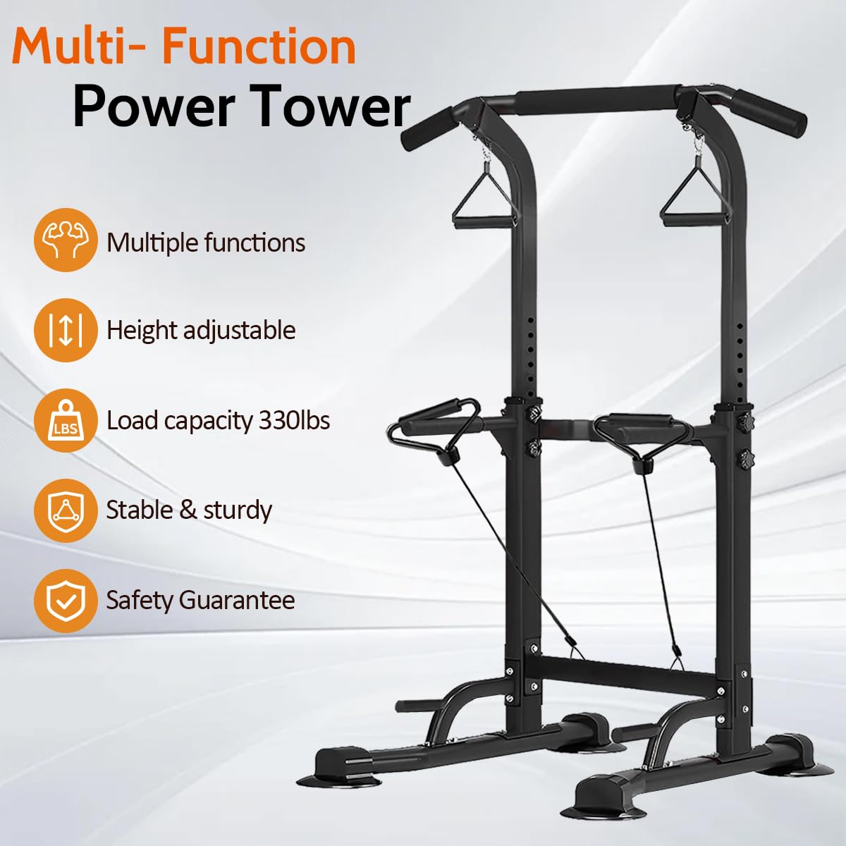 Power Tower Pull Up Dip Station Adjustable Height Multifunctional Home Strength Training Fitness Exercise Equipment, Simple Installation