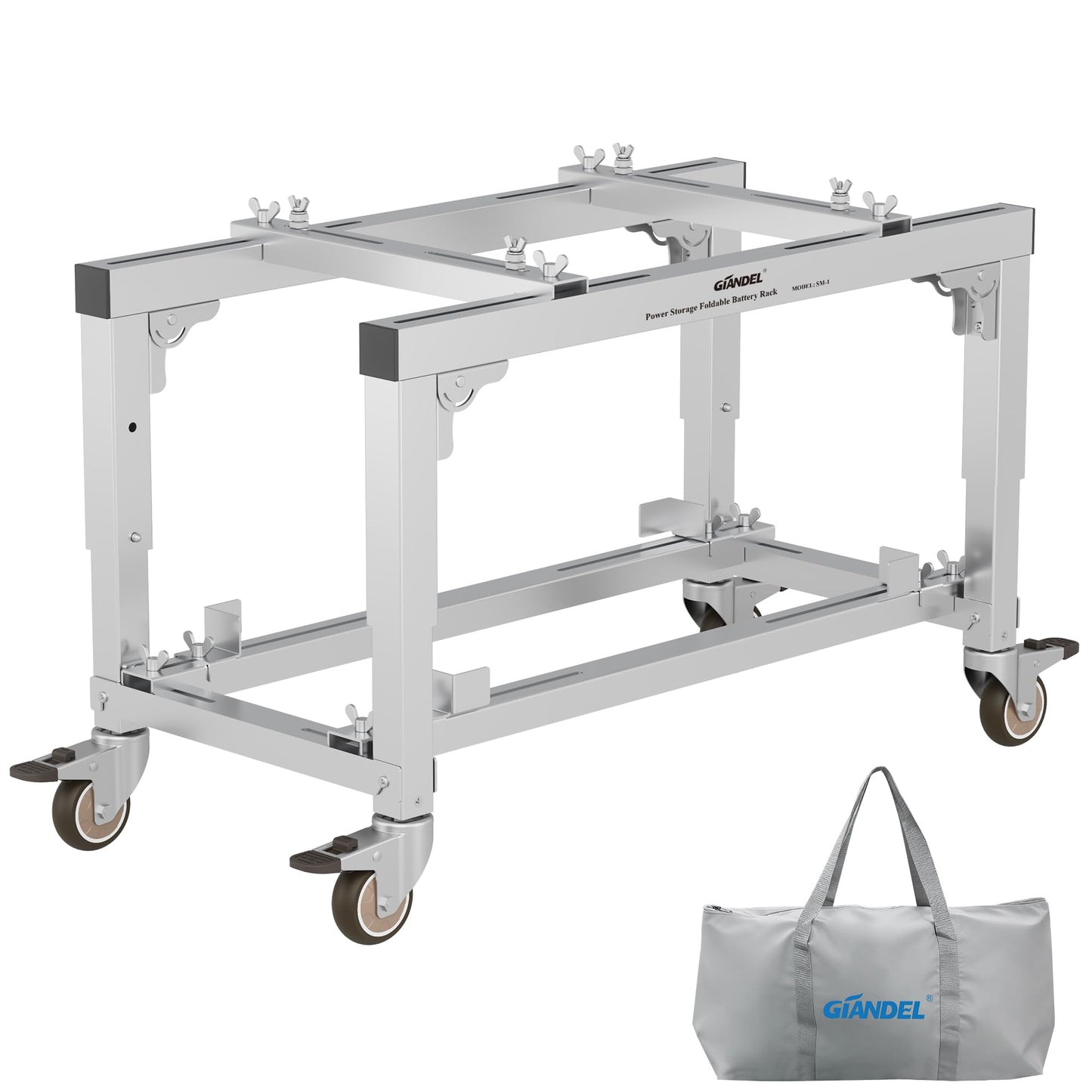 GIANDEL Foldable Battery Storage Rack,Patented for 100-200AH Battery Storage,High End Aluminum Alloy,with Four Wheels,for Portable Energy Storage System Kit, Used for Camping, RV, Road Travel