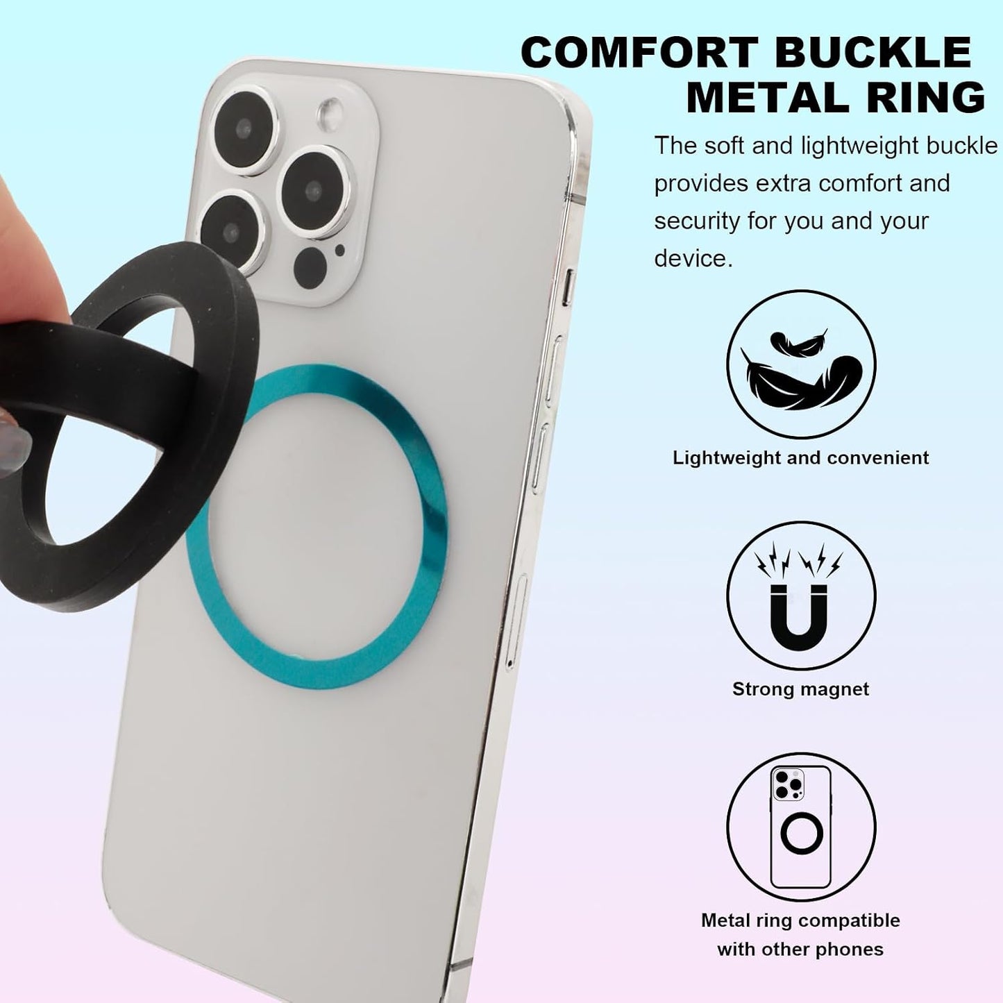 Bnapott 2pcs 360 Silicone Ring Grip Phone Holder, Soft Finger Loop for MagSafe iPhones, White & Black, Rotating
