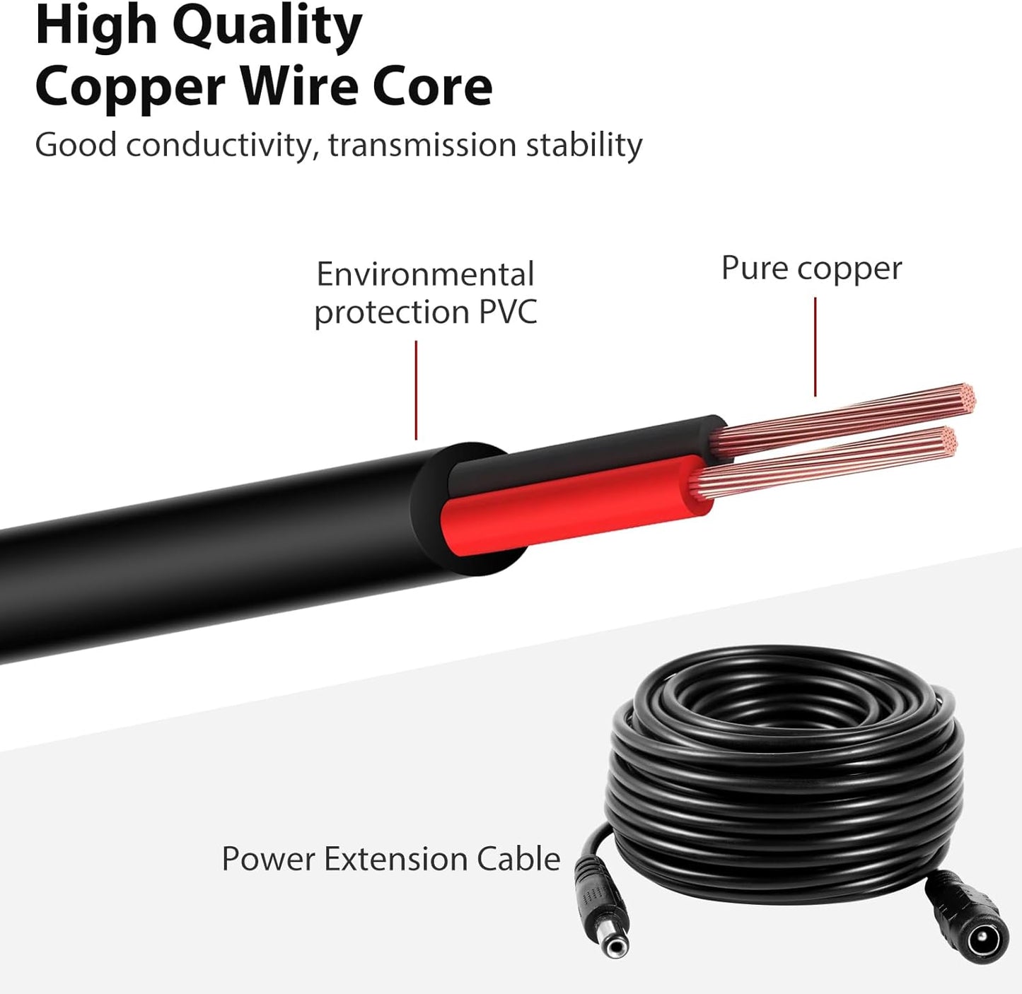 Vanxse 12v 2.1x5.5mm (20Meters-65FT) Dc CCTV Power Extension Cable for CCTV Security Camera WiFi IP Surveillance Camera