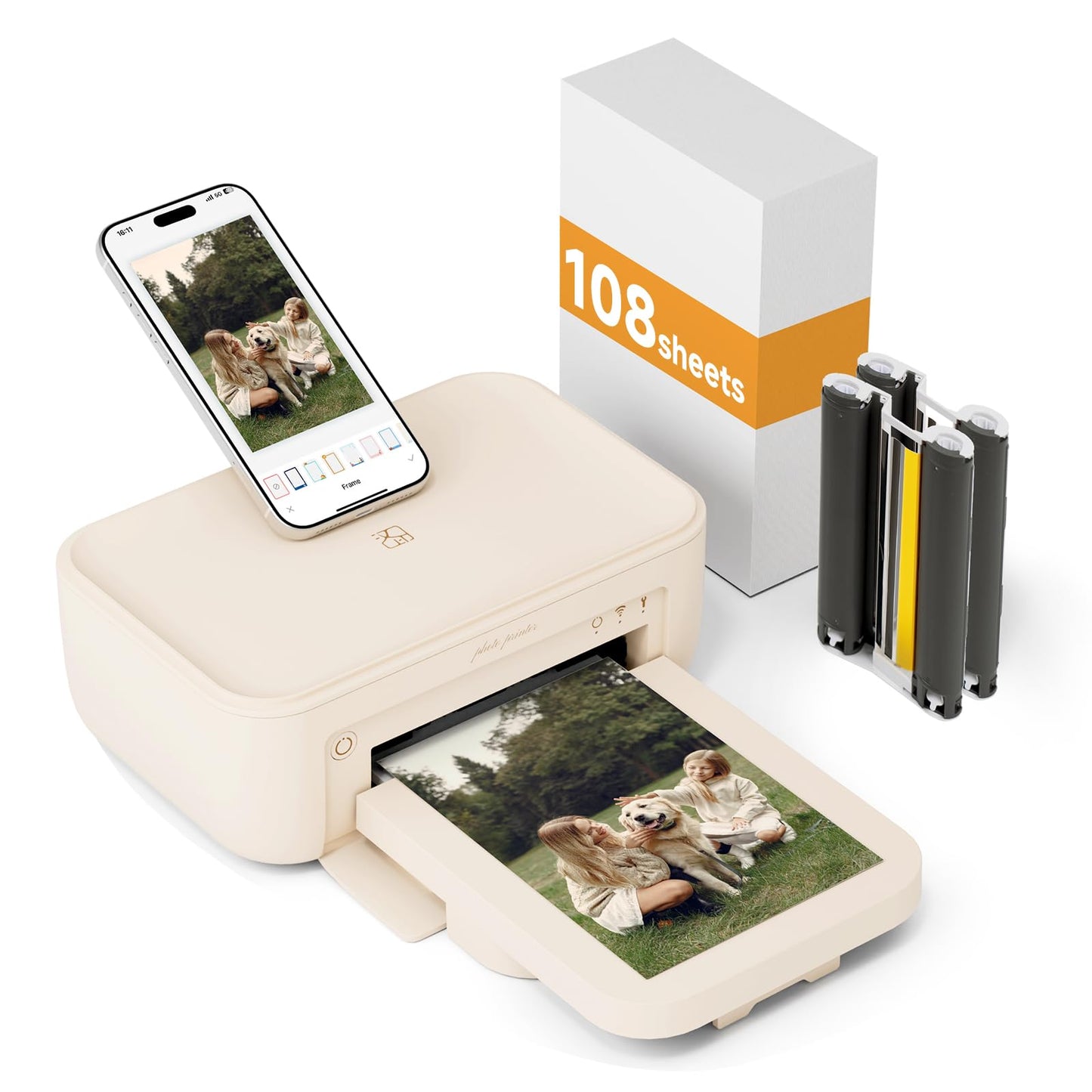 HPRT Photo Printer 4×6”, Wi-Fi Full-Color Instant Phone Phtoto Printer for iPhone, Android, Smartphone, Thermal Dye-Sublimation Impresora De Fotos for Home Use, + 108 Sheets Photo Paper & 2 Ribbon
