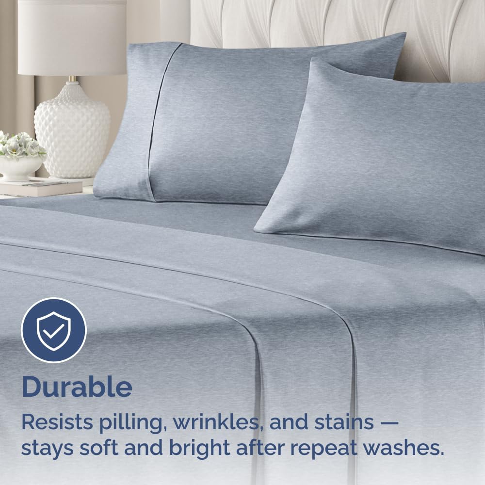 Queen Pillow Cases Set of 4 - Ultra Soft Hotel Quality - Wrinkle-Free & Fade Resistant - Heathered Blue