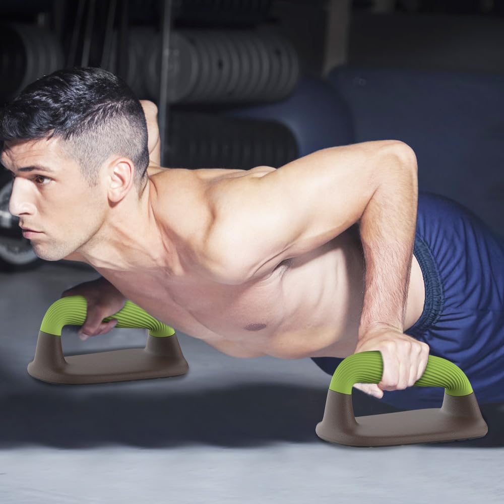 Lifeswell Push Up Bars – Ergonomic Pushup Handles for Floor Strength Training, Non-Slip Push-Up Stands with Soft Grip, Pushups Bars for Home Gym Workout, Olive Green