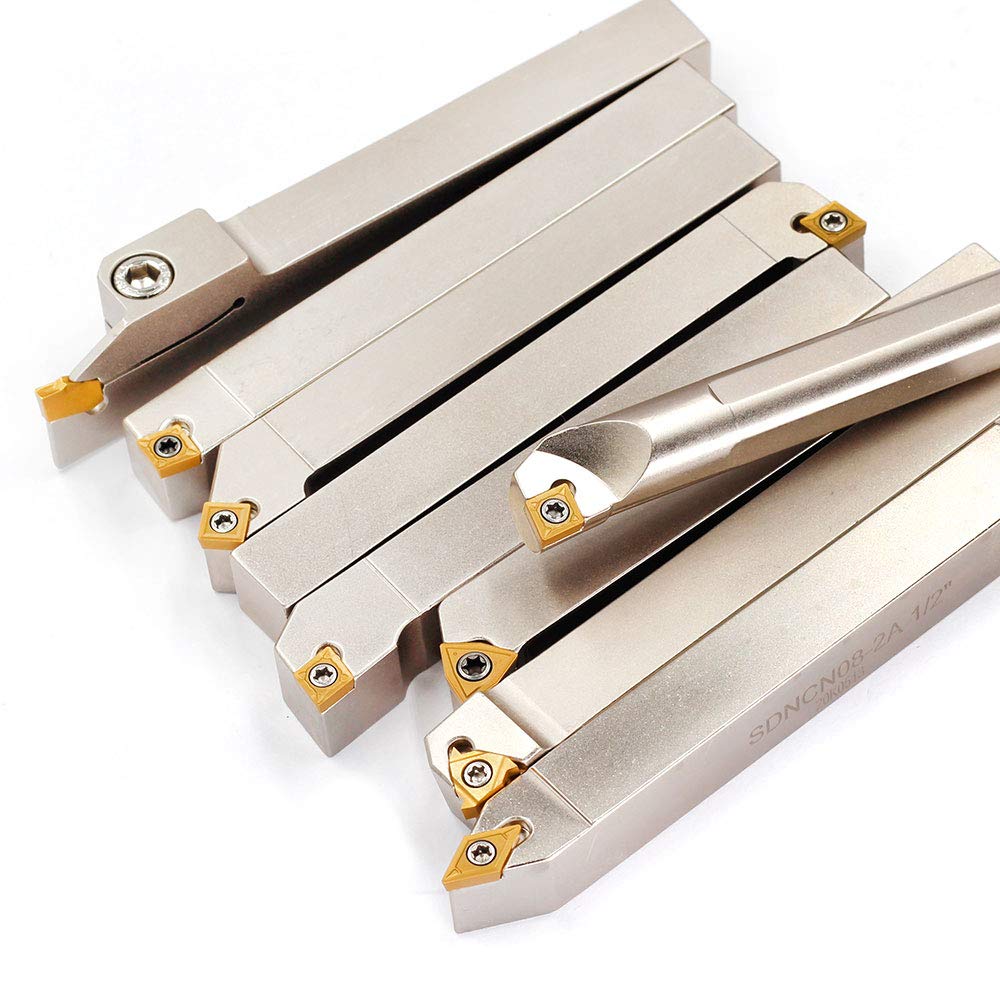 OSCARBIDE 1/2"Shank Nickel Plated Indexable Lathe Turning Tool Holder and Boring Bar 9 Pieces/Set,CNC Heavy-Duty Metal Lathe Cuting Tools for Turning Grooving Threading Cut Off