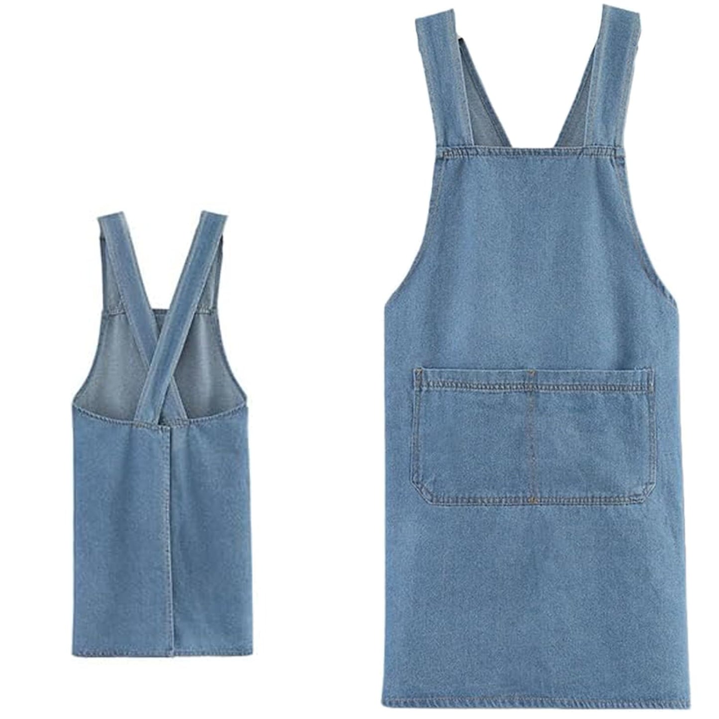 Adult Cross Back Apron, 2026 New Lightweight Cotton Adult Apron, Denim Kitchen Apron for Women Men with Front Pocket (A)