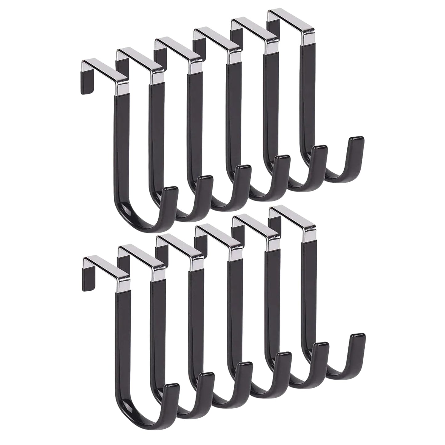 HANGZIGD Over The Door Hooks, Door Hangers Hooks,Extra Long 5" Rustproof Organizer Hook with Soft Rubber Padding, No-Scratch Design for Towels, Robes, Coats, Bags (12 Pack Black)