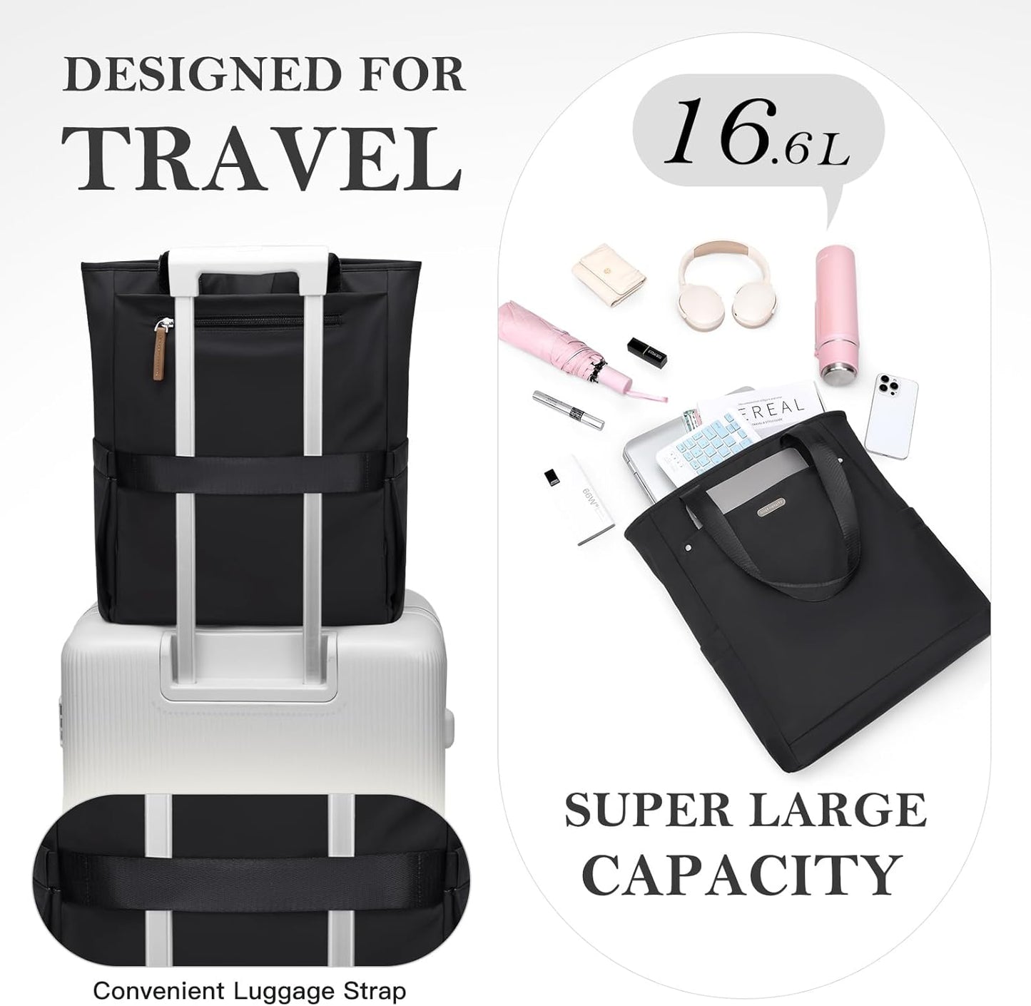 Backpack Backpack Leisure,16 Inch,Black Convertible Laptop for Women Men Carry on Tote Teacher Bookbag for College Work