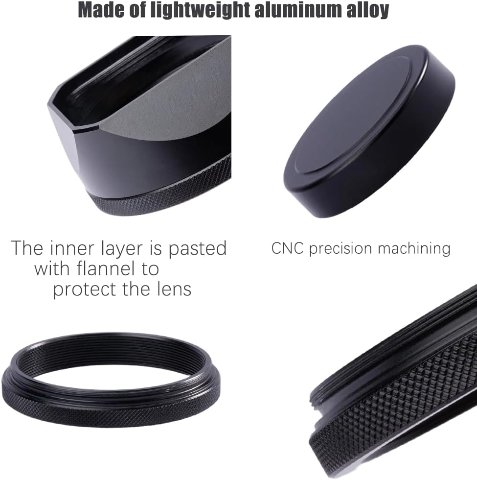 49mm X100V/X100VI (X100VI-Lens Metal Square Lens Hood (with Cap) with Adapter Ring for Fujifilm Camera Accessories