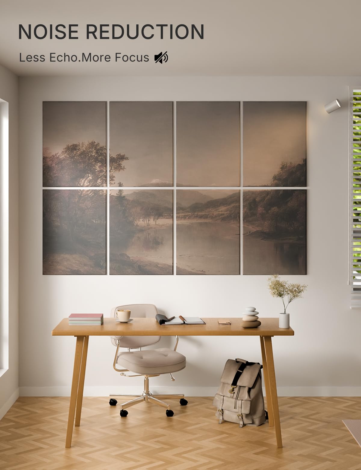 Wall Art Acoustic Panels,70''×47''Sound Absorbing Panels-8-Pack with 60 Adhesive Tabs, Decorative Sound Absorbing Panels for Living Room and Recording Studio, Offices-Mount Washington