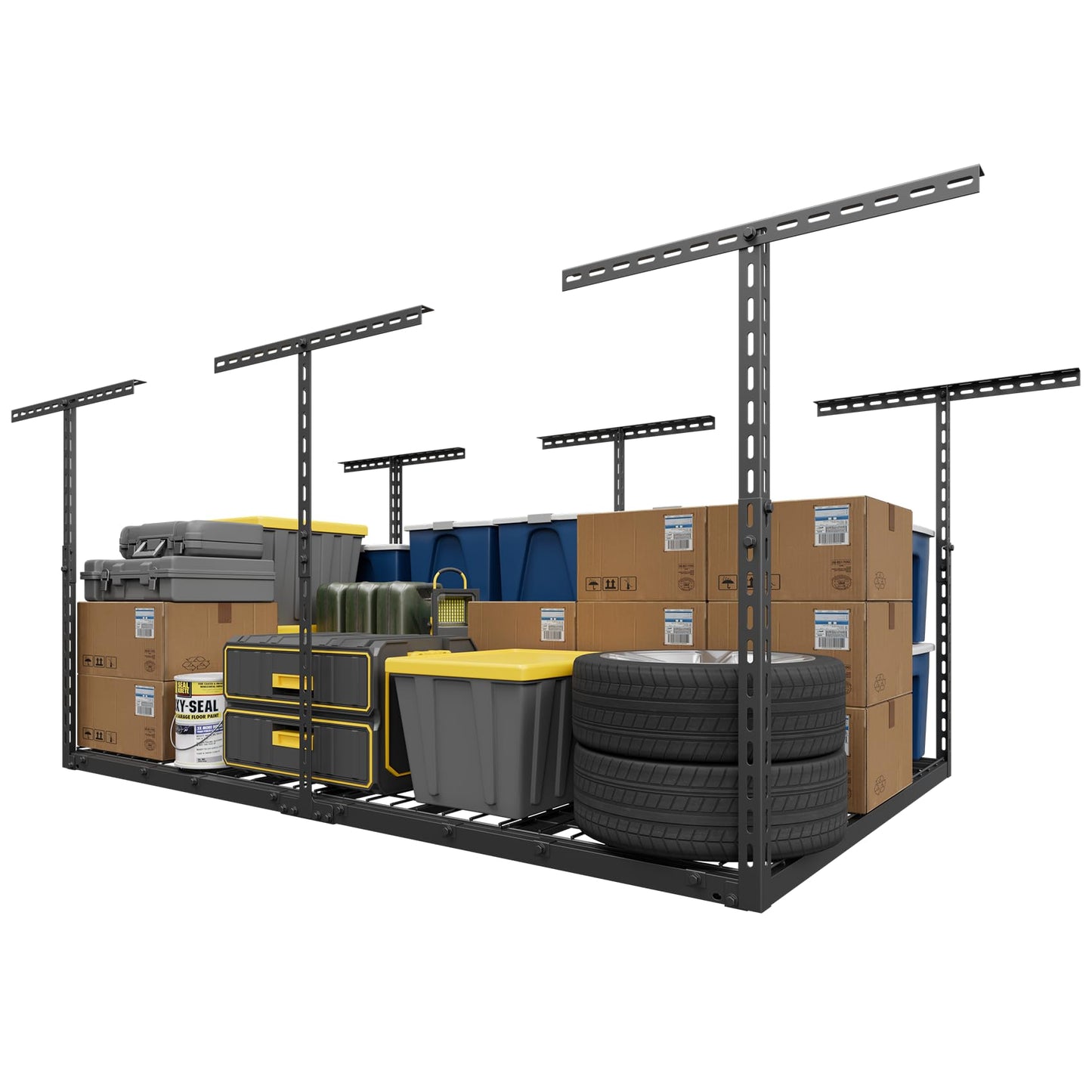 Jusgym 4X6FT Overhead Garage Storage Rack, 26"-40" Height Adjustable Garage Ceiling Storage Racks, Heavy Duty Metal Overhead Storage Organizer System, 450LBS Weight Capacity