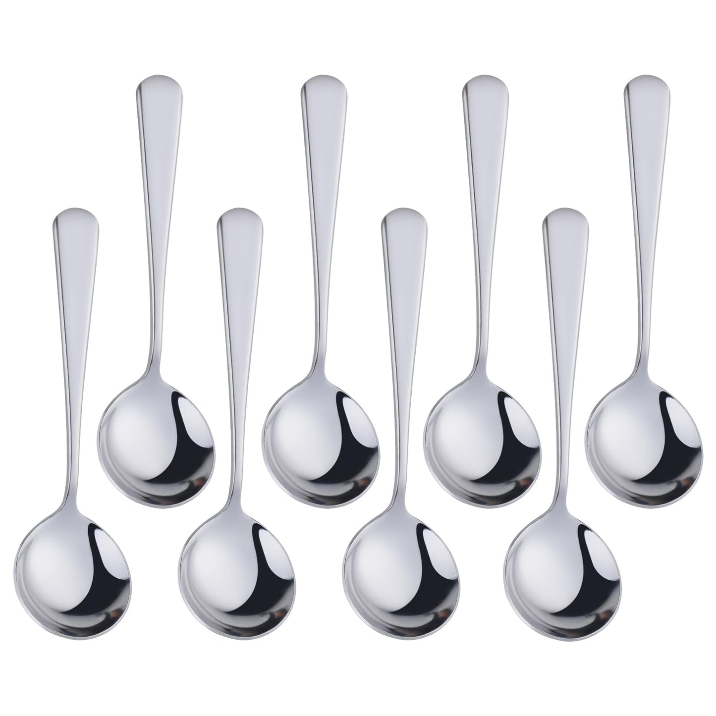8 Piece Soup Bouillon Cereal Spoon,TEHAHA Stainless Steel Soup Spoons,6.2 Inch Round Broth Spoons,Silver