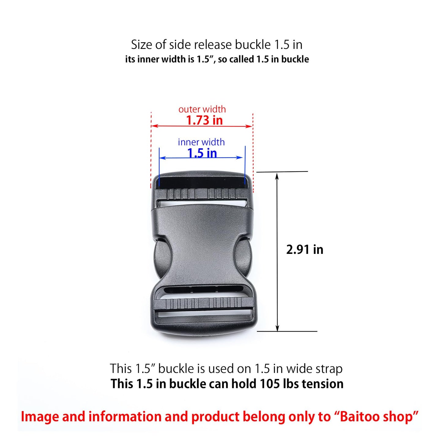 Baitoo Quick Side Release Buckles 1 1/2 inch Heavy Duty Plastic Buckle Clips 1.5" Belt Snap Buckle Clasp Backpack Buckle Replacement for Strap 1.5 inch (1.5inch(38mm)-2 Sets)