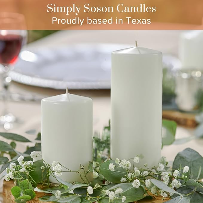 Simply Soson 2.5x6 inch White Pillar Candles, White Candles, Set of 6 White Pillar Candles Bulk 2.5x6, Emergency Candles, Tall Candles, Wax Candle, Unscented Candles, Candle Pack Cone Tip White Pillar