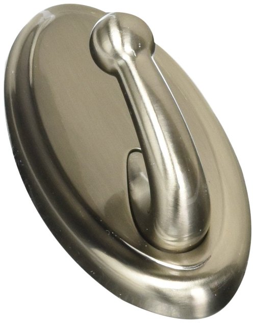 HIGH & MIGHTY 515819 Decorative Metal Hook, Easy Tool-Free Dry Wall Installation, Oval, Holds up to 25lb, Satin Nickel