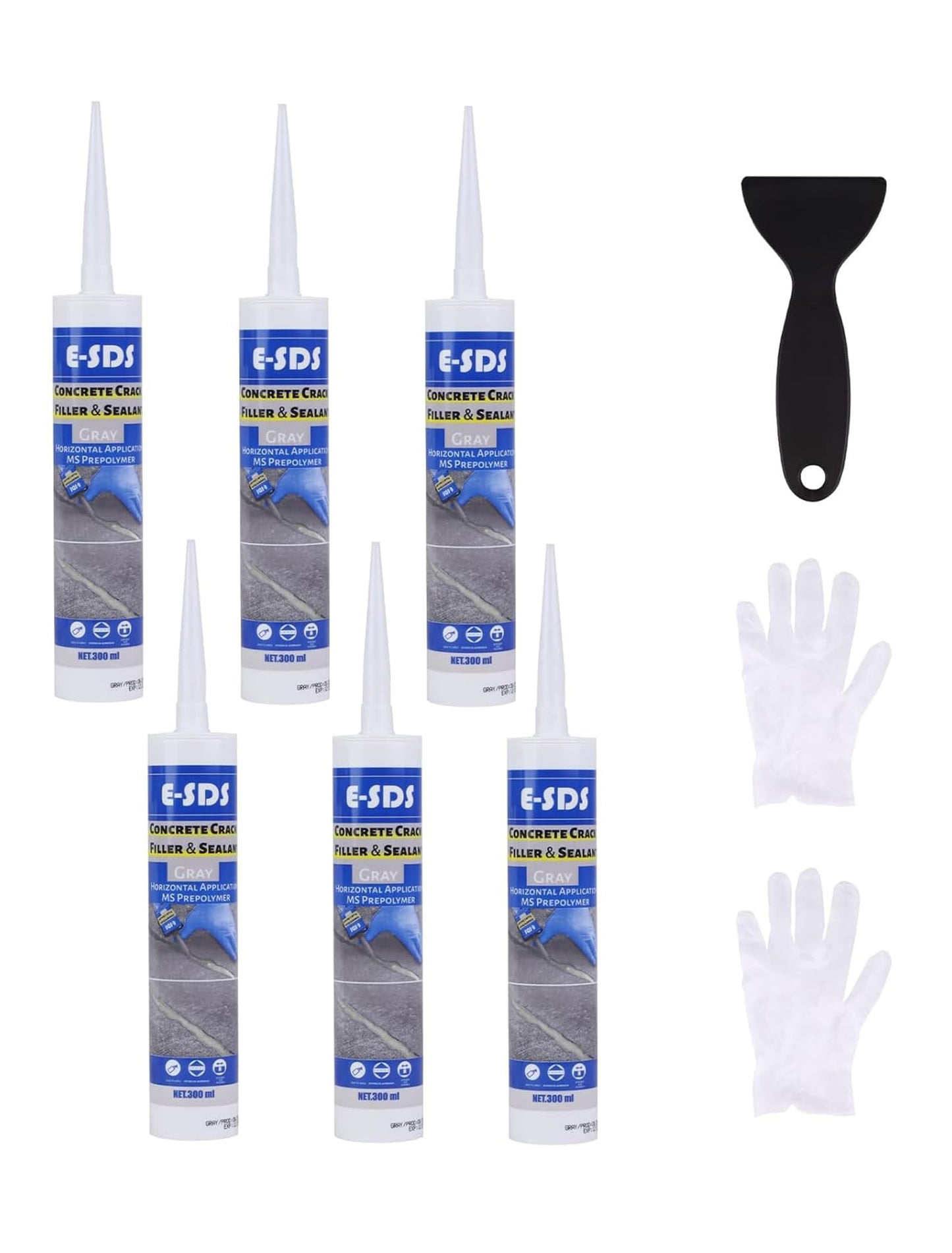 E-SDS Concrete Crack Filler Outdoor Waterproof Cement Crack Filler, Polyurethane Adhesive Sealant Self-Leveling Driveway Repair Filler Flexible Concrete Patch Gray 10.5 fl. oz (Grey,6 Pack)