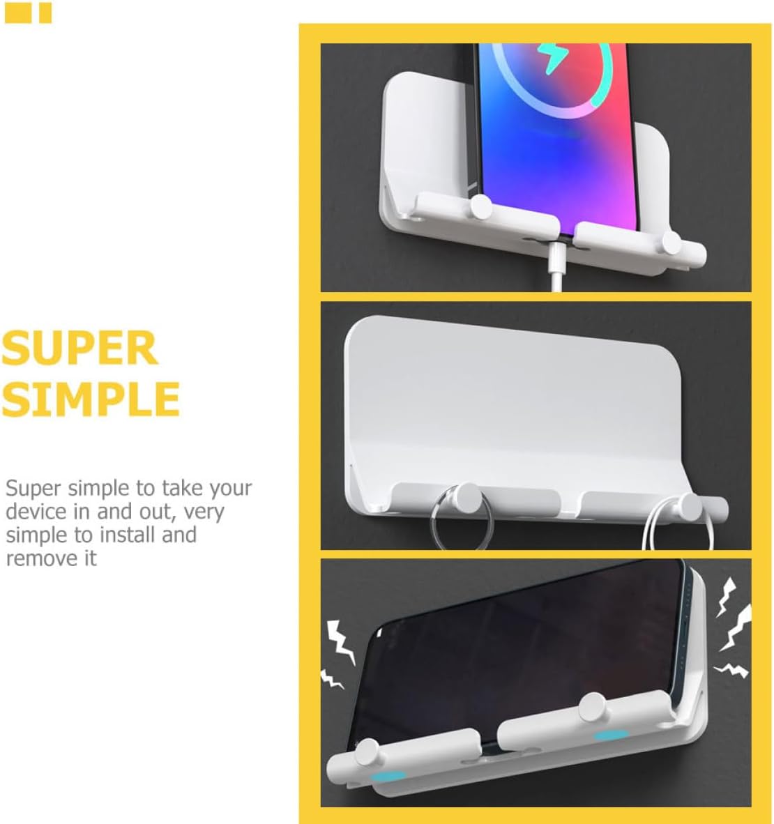 BESPORTBLE Wall Adhesive Phone Charging Stand with Hook, Smartphone Holder and Storage Organizer for Bedroom
