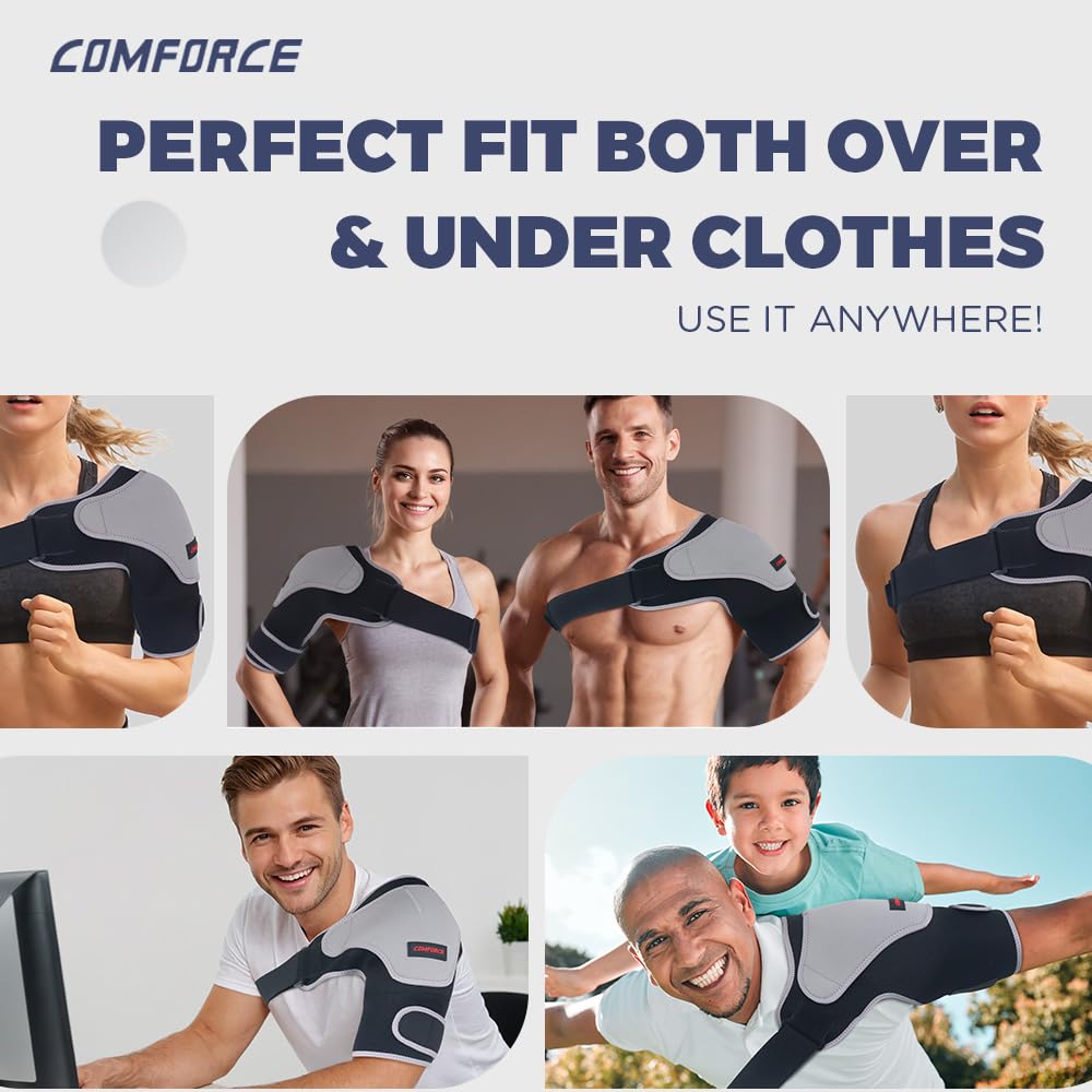 COMFORCE Shoulder Brace for Men with Gel Pack, Rotator Cuff Support Brace for AC Joint Paint Relief, Shoulder Compression Sleeve for Preventing Dislocation, Adjustable Straps Fits Left and Right Arm