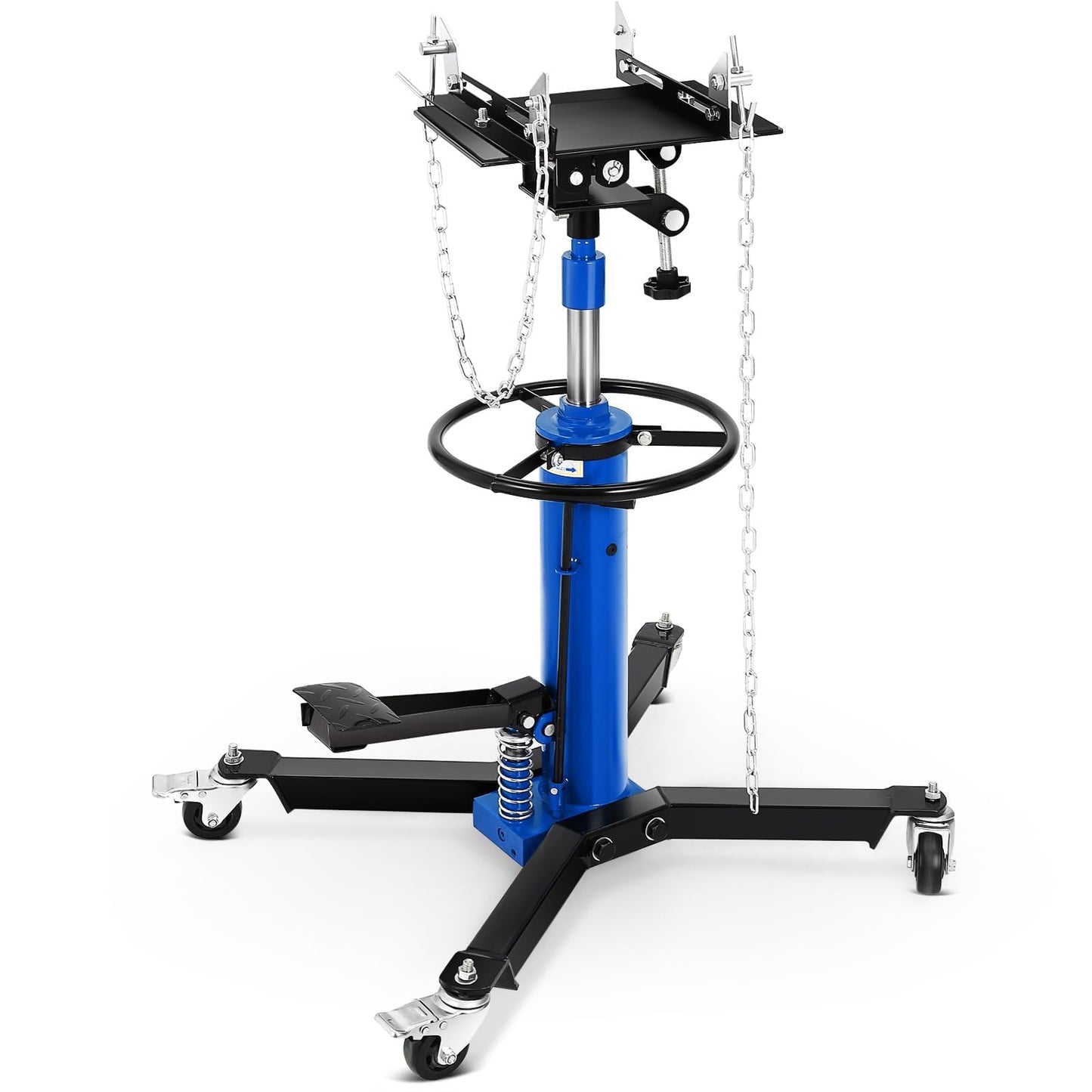 Transmission Jack, 1100 LBS Heavy Duty Hydraulic Telescoping Transmission Jack, 34"-68" High Lift with Foot Pedal, 360° Swivel Wheels, Blue