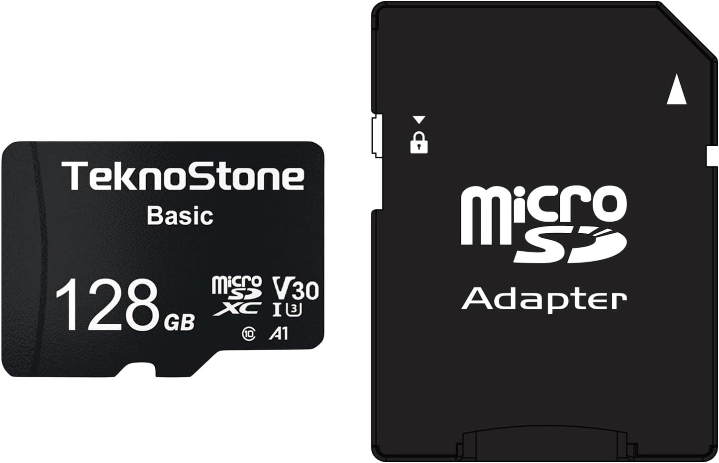 Teknostone 128GB 90MB/s 50MB/s C10 U3 V30 A1 (1 Pack) Basic MicroSDXC Flash Memory with Adapter Read Write UHS-I Rated