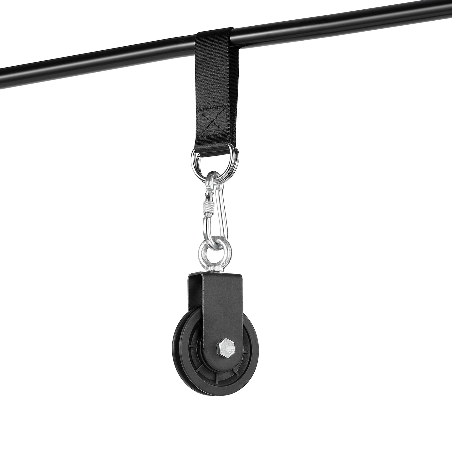 Spuspk 3.54 in Cable Pulley 360 Rotation Traction Wheel with Carabiner and Strap,Silence Smooth Detachable for DIY Gym Pulley System,DIY Gym Attachment Lifting Blocks,Ladder Lift,Hoists,Clothesline