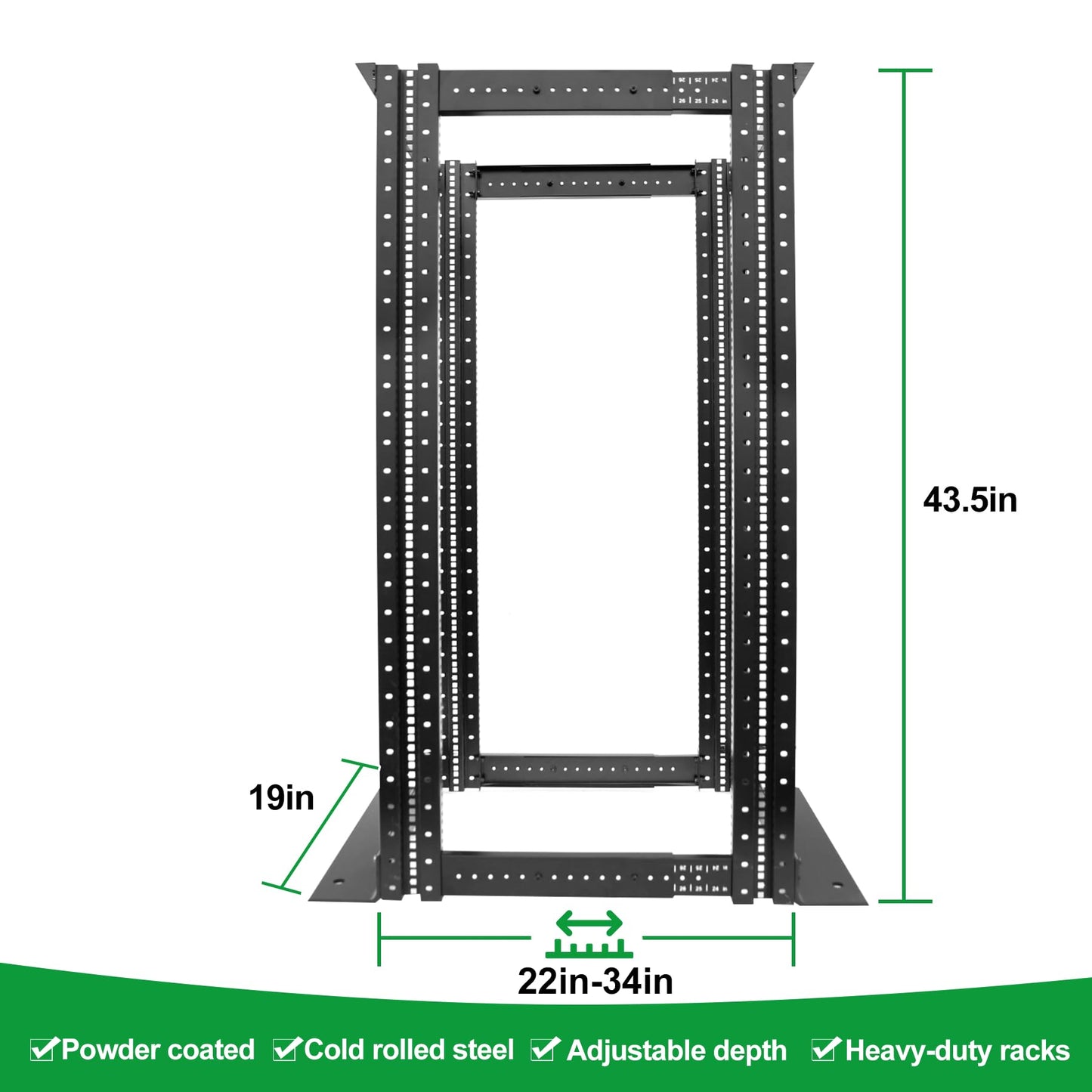 4-Post 27U Open Frame Server Rack for 19" IT Network Equipment & A/V Devices，22"-35" Adjustable Depth，Heavy Duty Free Standing Rack for Servers & AV Gear