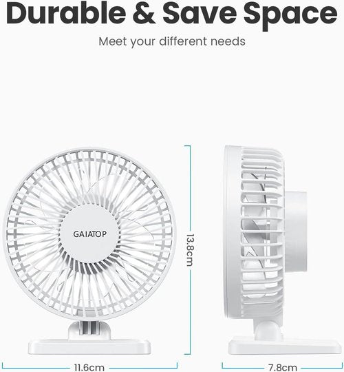 Gaiatop USB Desk Fan - Powerful Mini Portable Fan with 3 Speeds | Quiet Design for Home & Travel - White