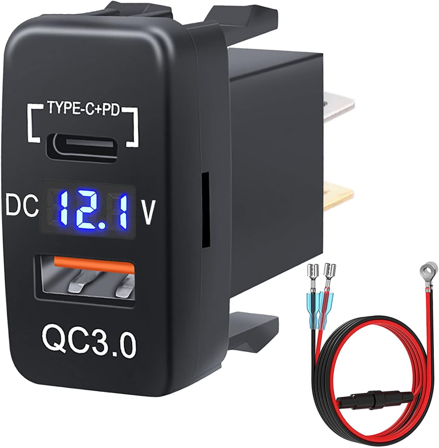 Cllena 3.0 Quick Charge & PD USB C Dual USB Port Charger Socket Power Adapter for Toyota