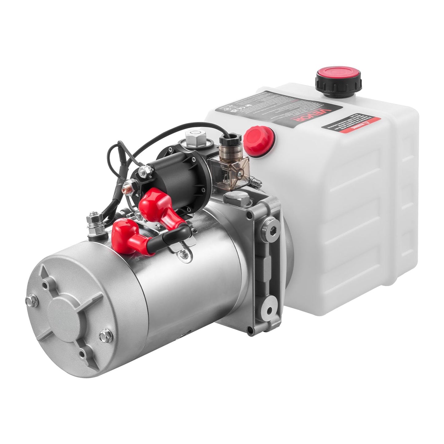 VEVOR 4 Quart Hydraulic Power Unit, Single Acting Dump Trailer Pump, 3200 PSI Max Relief Pressure & 0.91 GPM Flow Rate, DC 12V Hydraulic Pump with Metal Reservoir for Dump Trailer Car Lifting