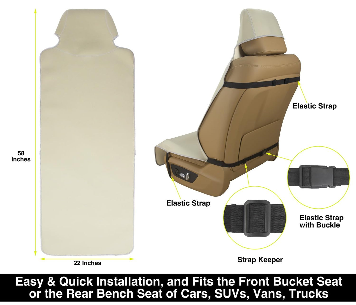 VSHIELD Waterproof Neoprene Car Seat Cover, Sweatproof Non-Slip Seat Protector, Universal Fit for Front Bucket or Rear Bench Seat of Cars, SUVs, Vans, Trucks, Compatible with Airbags and Armrests