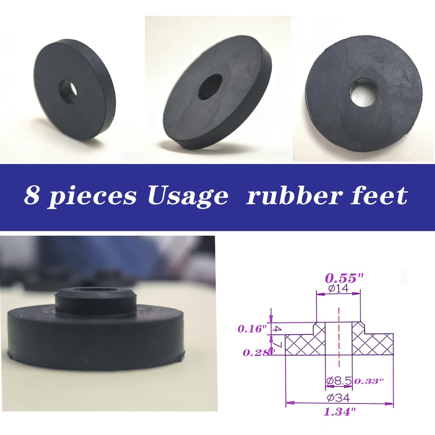8 Pack Rubber Feet,Diameter: 1.34 in High Damping Vibration Damping Ring for Electric Motor,Refrigeration Compressor,Quiet Vibration Reduction Place (Natural Rubber) (8NaturalRubber)