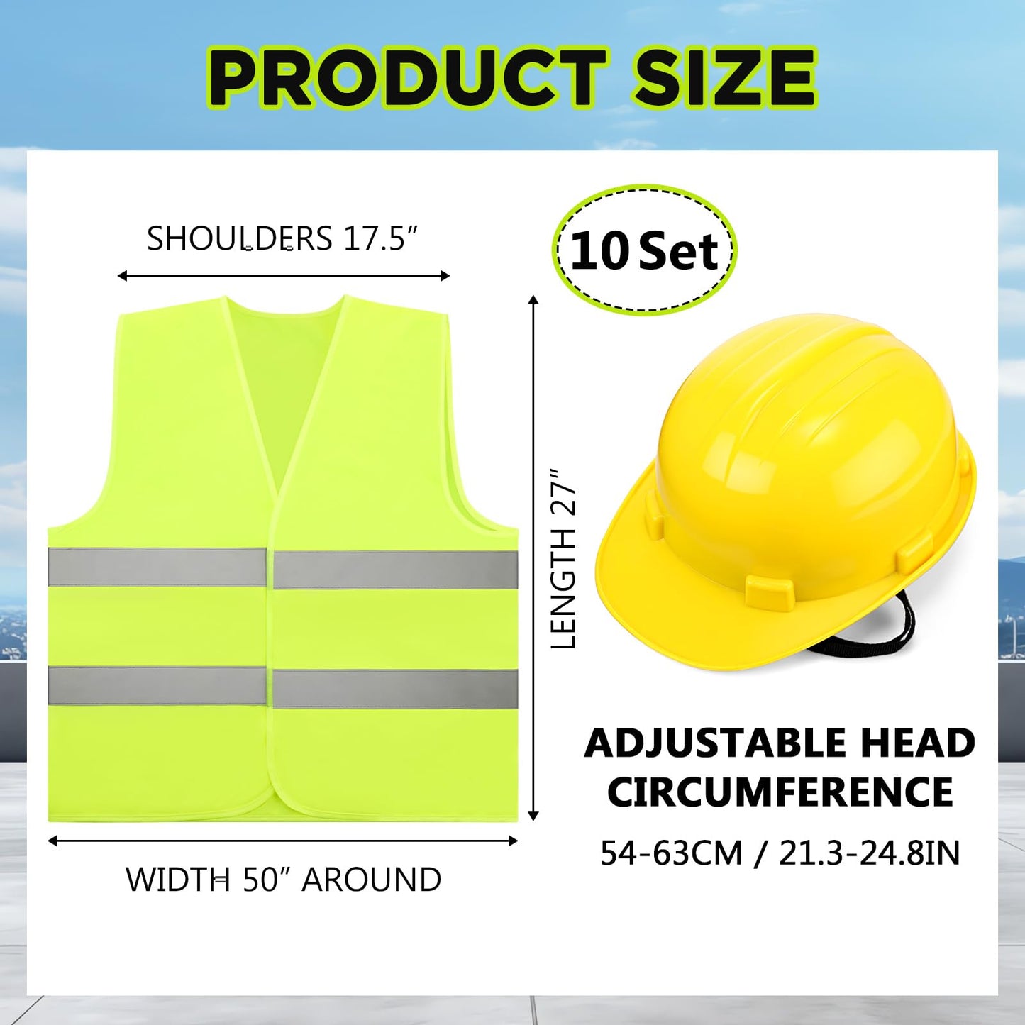 10 Sets Hard Hats and Safety Vest in Bulk Safety Helmet Construction Hardhat Multi Pack Cap Style Self Adjusting for Men Women(Neon Green, Yellow)