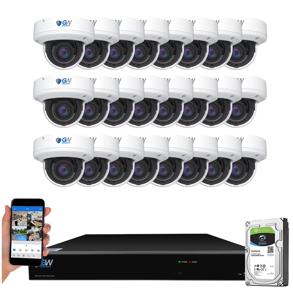 GW Security 32 Channel UltraHD 4K (3840x2160) Motorized Zoom NVR Security Camera System - 24 x 8MP 2.8-12mm 4X Optical Zoom Face Recognition/Human/Car AI Detection Waterproof Microphone IP PoE Cameras
